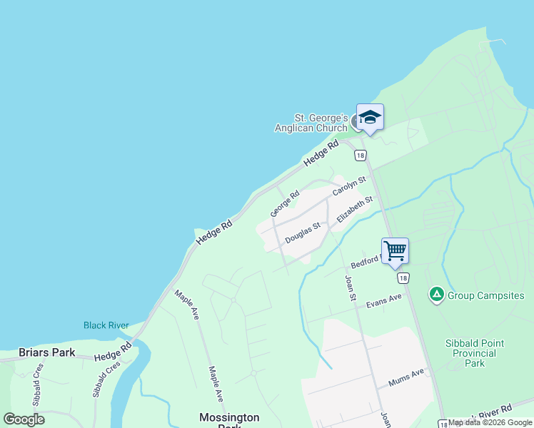 map of restaurants, bars, coffee shops, grocery stores, and more near 98 George Road in Georgina