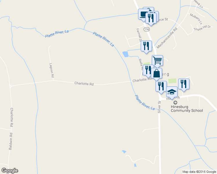 map of restaurants, bars, coffee shops, grocery stores, and more near 377 Charlotte Road in Hinesburg
