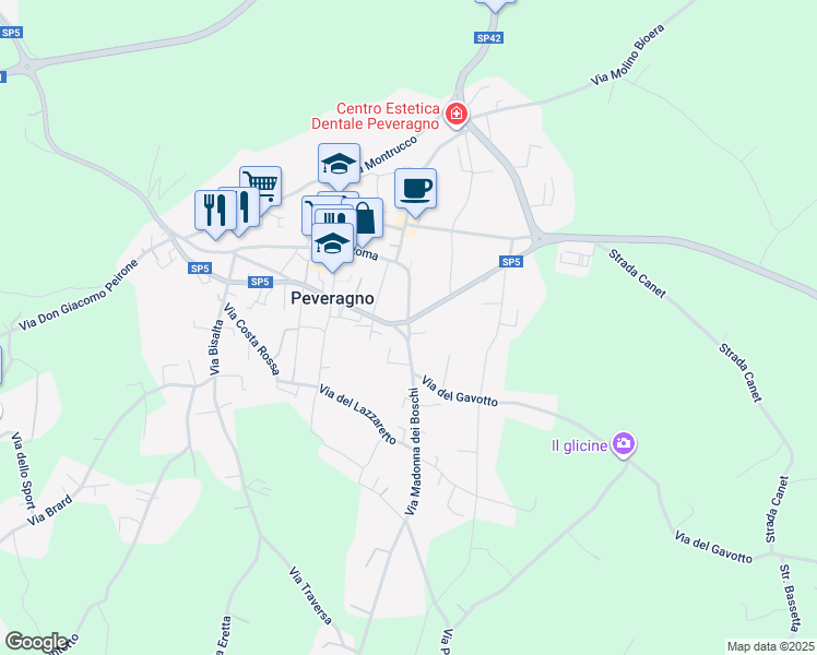 map of restaurants, bars, coffee shops, grocery stores, and more near 37 Via Vittorio Veneto in Peveragno