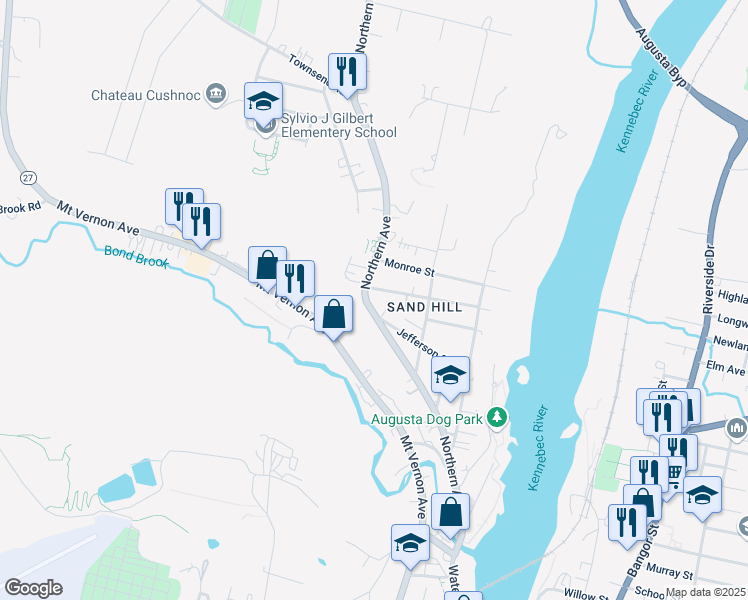 map of restaurants, bars, coffee shops, grocery stores, and more near 145 Northern Avenue in Augusta