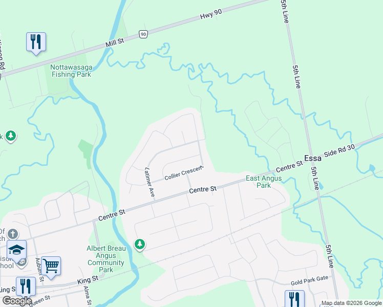 map of restaurants, bars, coffee shops, grocery stores, and more near 64 Legion Way in Essa