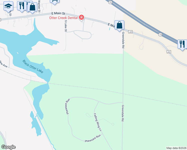 map of restaurants, bars, coffee shops, grocery stores, and more near W8602 Pheasant Run in Hortonville
