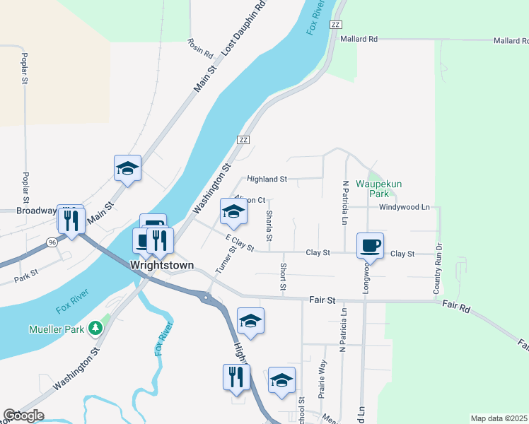 map of restaurants, bars, coffee shops, grocery stores, and more near 346 Sharla Street in Wrightstown