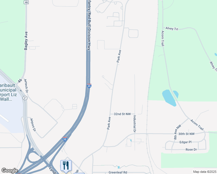 map of restaurants, bars, coffee shops, grocery stores, and more near Sage Way in Faribault