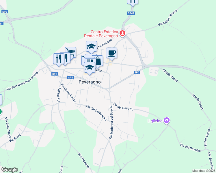 map of restaurants, bars, coffee shops, grocery stores, and more near 37 Via Vittorio Veneto in Peveragno