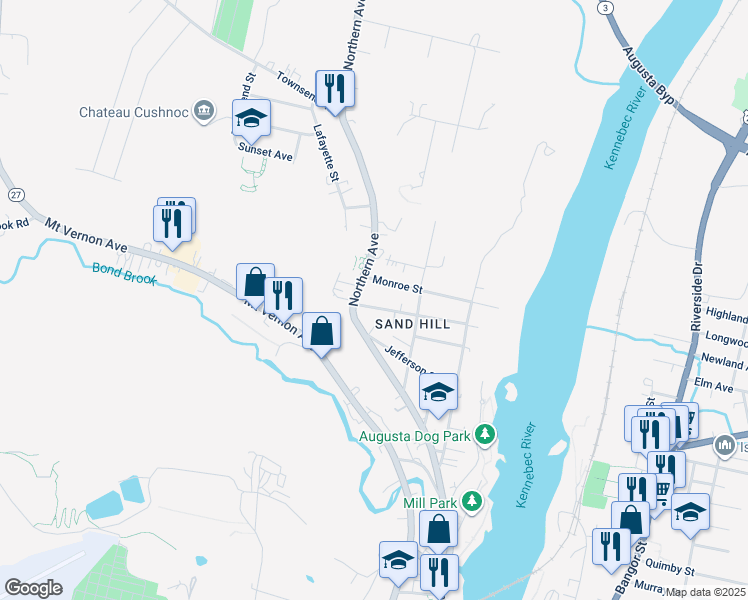 map of restaurants, bars, coffee shops, grocery stores, and more near 145 Northern Avenue in Augusta