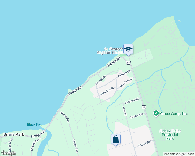 map of restaurants, bars, coffee shops, grocery stores, and more near 98 George Road in Georgina