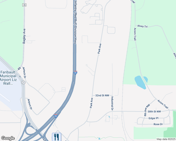 map of restaurants, bars, coffee shops, grocery stores, and more near Sage Way in Faribault