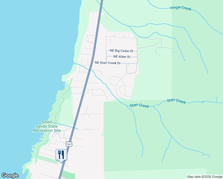 map of restaurants, bars, coffee shops, grocery stores, and more near 2800-2814 Northeast Vine Maple Loop in Yachats