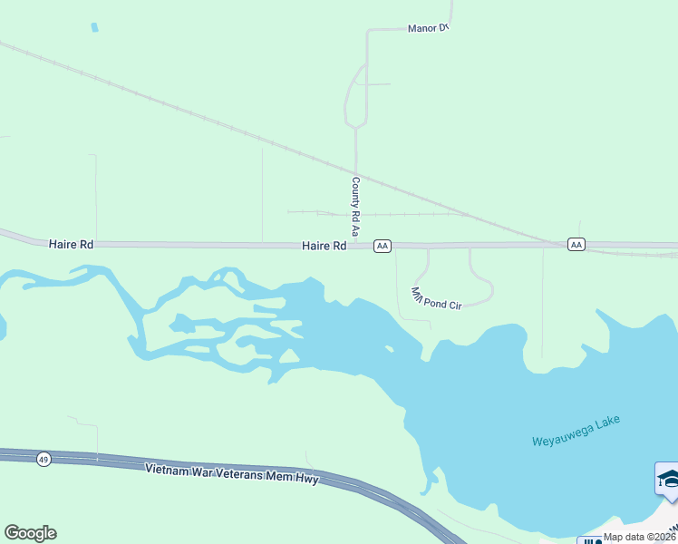 map of restaurants, bars, coffee shops, grocery stores, and more near E5407 Haire Road in Weyauwega