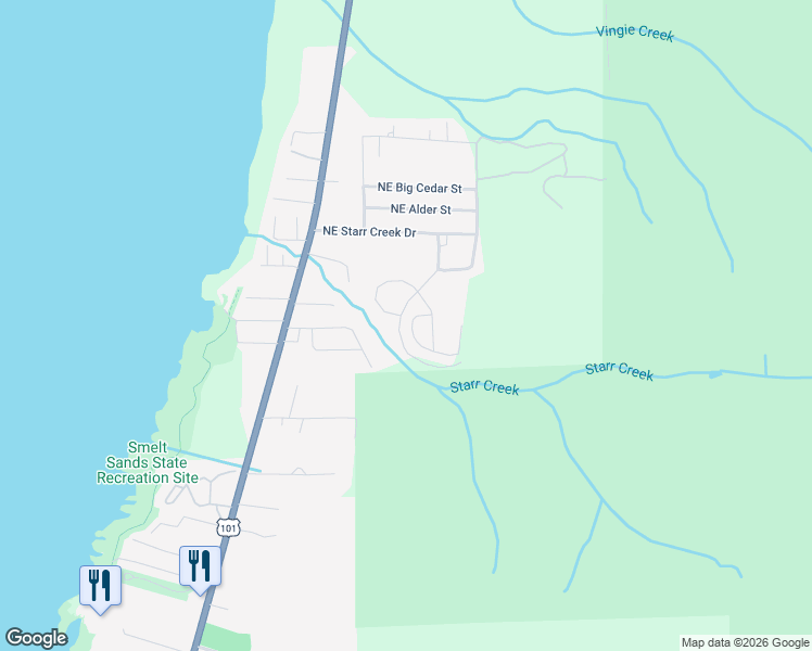 map of restaurants, bars, coffee shops, grocery stores, and more near 2800-2814 Northeast Vine Maple Loop in Yachats