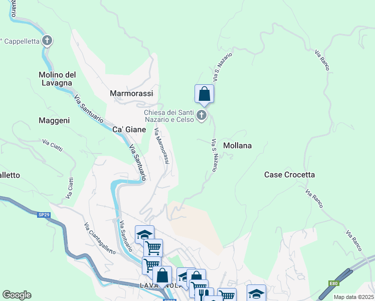 map of restaurants, bars, coffee shops, grocery stores, and more near 11 Via San Nazario in Provincia di Savona