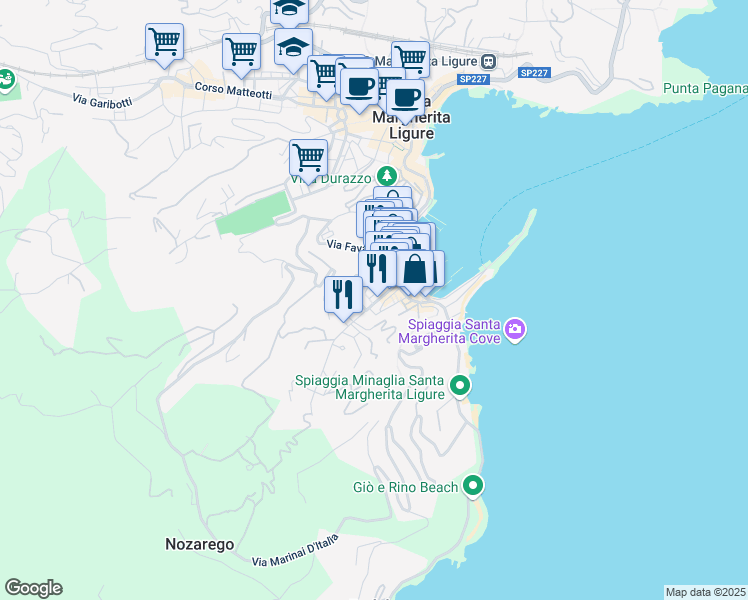 map of restaurants, bars, coffee shops, grocery stores, and more near 9 Via Monte Nevoso in Santa Margherita Ligure