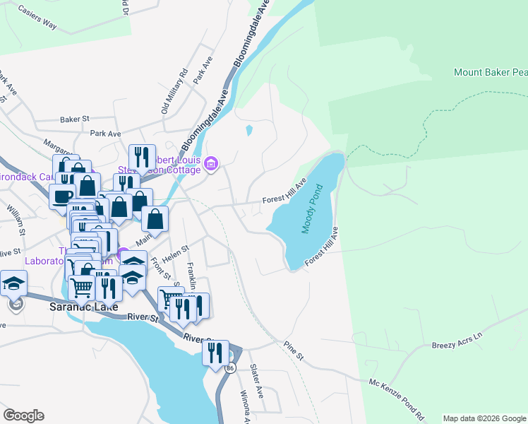 map of restaurants, bars, coffee shops, grocery stores, and more near 80-94 Forest Hill Avenue in Bloomingdale