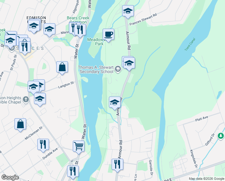 map of restaurants, bars, coffee shops, grocery stores, and more near 14 Paddock Wood in Peterborough