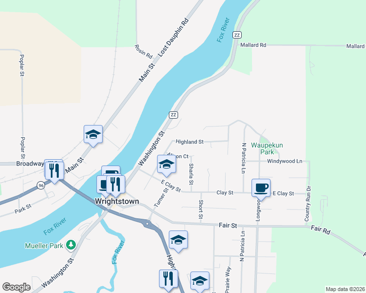 map of restaurants, bars, coffee shops, grocery stores, and more near 272 Louise Drive in Wrightstown