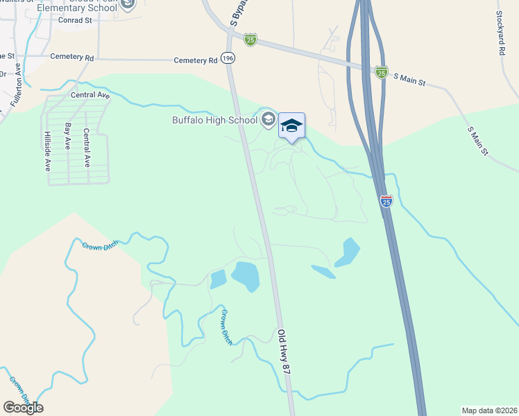 map of restaurants, bars, coffee shops, grocery stores, and more near Old Highway 87 in Buffalo