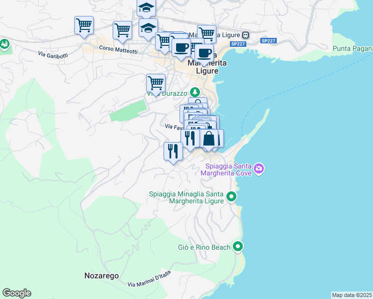 map of restaurants, bars, coffee shops, grocery stores, and more near 9 Via Monte Nevoso in Santa Margherita Ligure