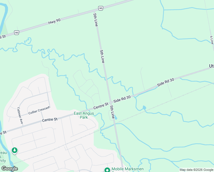 map of restaurants, bars, coffee shops, grocery stores, and more near 8906 Line 5 in Angus