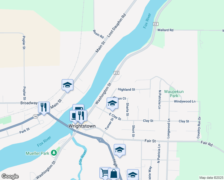 map of restaurants, bars, coffee shops, grocery stores, and more near 381 Highland Street in Wrightstown