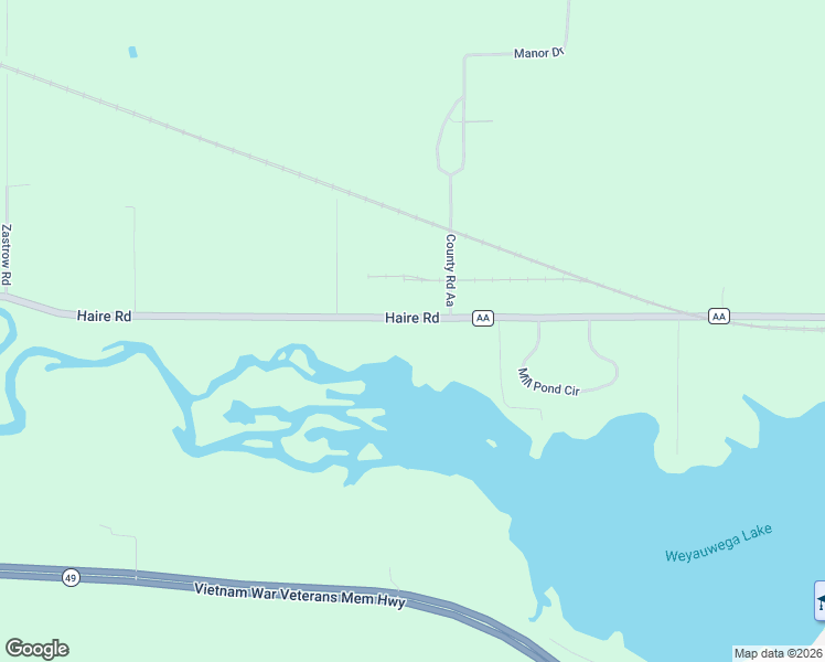 map of restaurants, bars, coffee shops, grocery stores, and more near E5407 Haire Road in Weyauwega