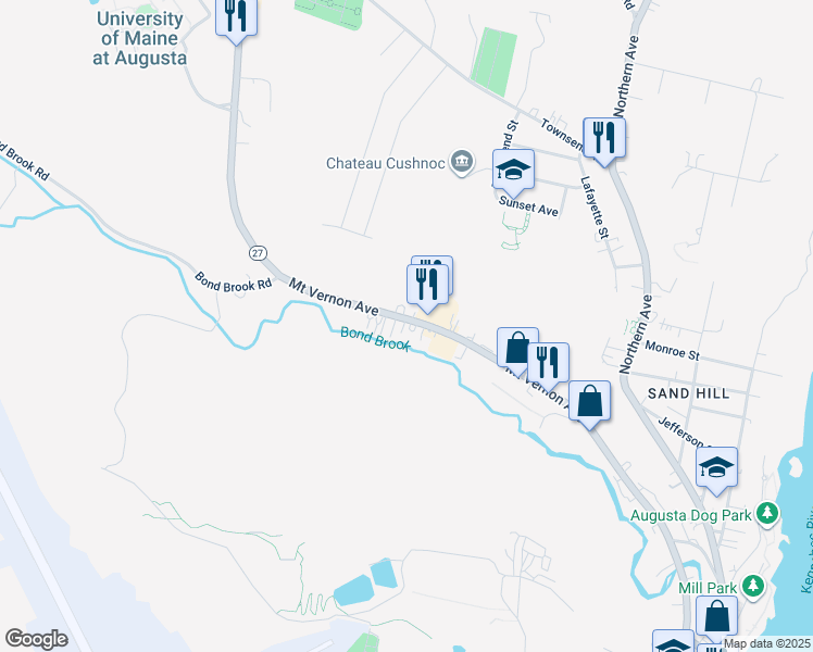 map of restaurants, bars, coffee shops, grocery stores, and more near 176 Mount Vernon Avenue in Augusta