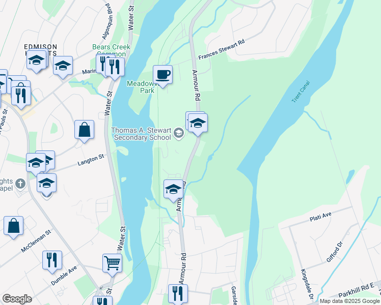 map of restaurants, bars, coffee shops, grocery stores, and more near in Peterborough