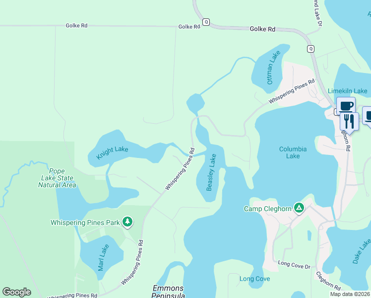map of restaurants, bars, coffee shops, grocery stores, and more near E878 Orlando Lane in Waupaca