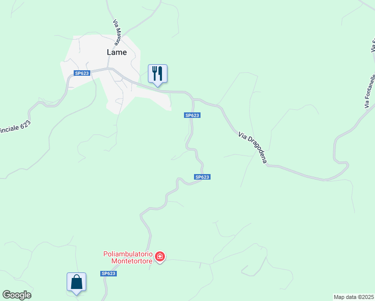 map of restaurants, bars, coffee shops, grocery stores, and more near 2784 SP623 in Provincia di Modena