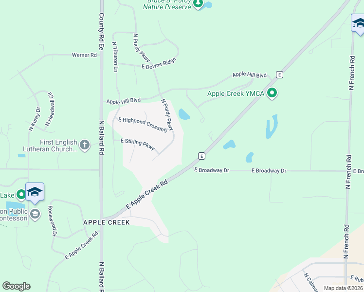 map of restaurants, bars, coffee shops, grocery stores, and more near 6830 North Purdy Parkway in Appleton