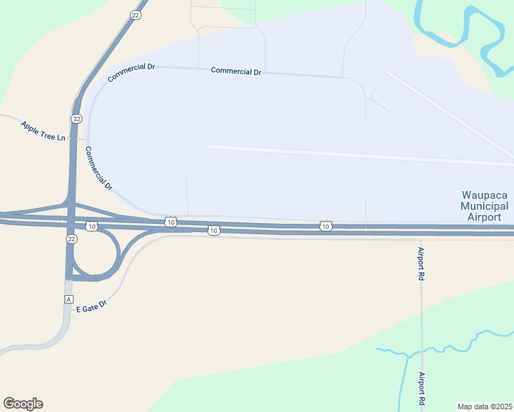 map of restaurants, bars, coffee shops, grocery stores, and more near 2327 Runway Drive in Waupaca