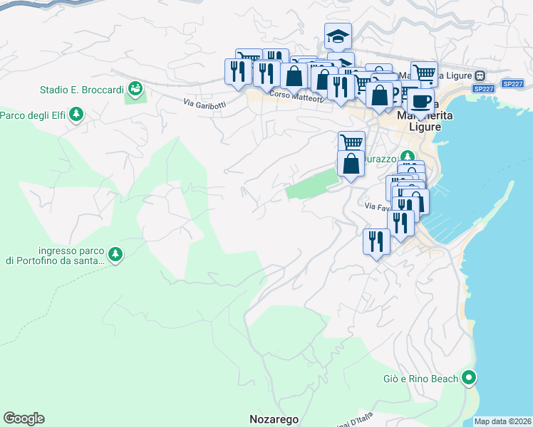 map of restaurants, bars, coffee shops, grocery stores, and more near 81 Via Dogali in Santa Margherita Ligure