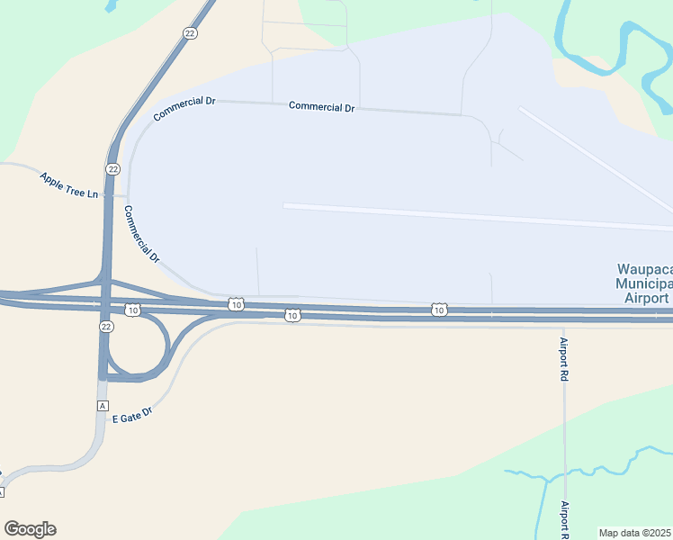map of restaurants, bars, coffee shops, grocery stores, and more near 2327 Runway Drive in Waupaca