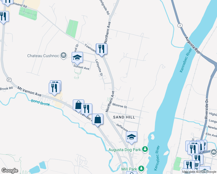 map of restaurants, bars, coffee shops, grocery stores, and more near 194 Northern Avenue in Augusta