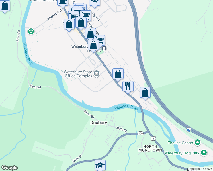map of restaurants, bars, coffee shops, grocery stores, and more near 36 State Drive in Waterbury Village Historic District