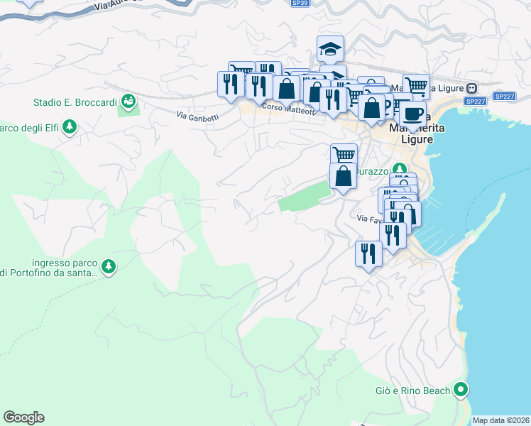 map of restaurants, bars, coffee shops, grocery stores, and more near 81 Via Dogali in Santa Margherita Ligure