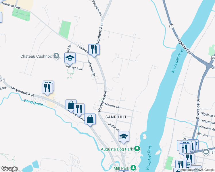 map of restaurants, bars, coffee shops, grocery stores, and more near 197 Northern Avenue in Augusta