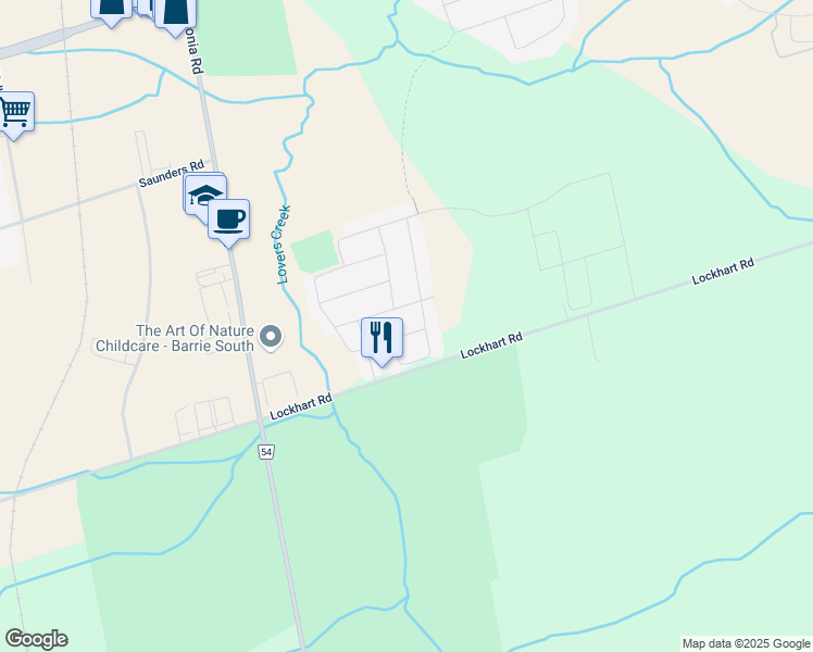 map of restaurants, bars, coffee shops, grocery stores, and more near 24 Glenhill Drive in Barrie