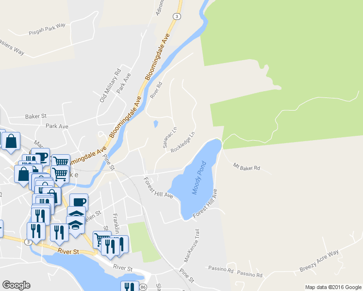 map of restaurants, bars, coffee shops, grocery stores, and more near 9 Rockledge Rd in Essex