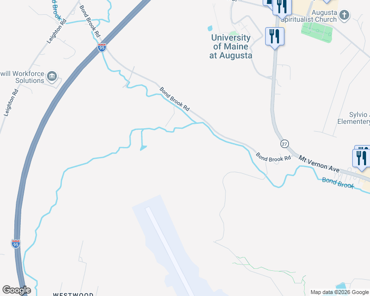 map of restaurants, bars, coffee shops, grocery stores, and more near 120 Bond Brook Road in Augusta