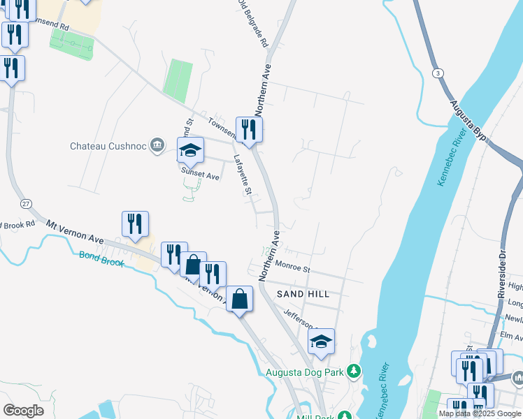 map of restaurants, bars, coffee shops, grocery stores, and more near 194 Northern Avenue in Augusta