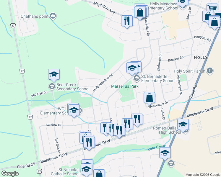 map of restaurants, bars, coffee shops, grocery stores, and more near 35 Butternut Drive in Barrie