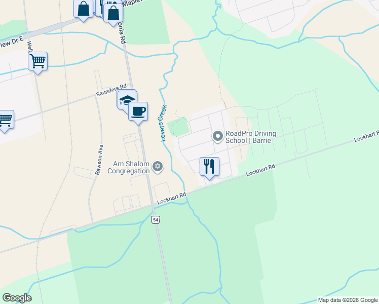 map of restaurants, bars, coffee shops, grocery stores, and more near 5 Claire Drive in Barrie