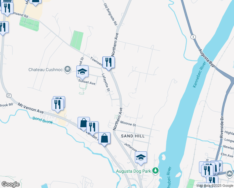map of restaurants, bars, coffee shops, grocery stores, and more near 214 Northern Avenue in Augusta