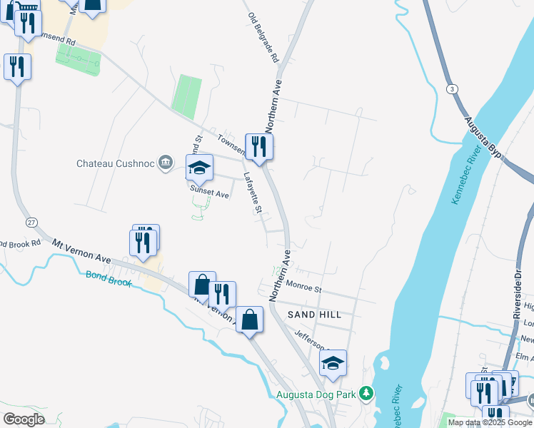 map of restaurants, bars, coffee shops, grocery stores, and more near 214 Northern Avenue in Augusta