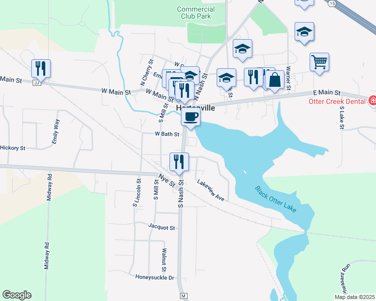 map of restaurants, bars, coffee shops, grocery stores, and more near 319 South Nash Street in Hortonville