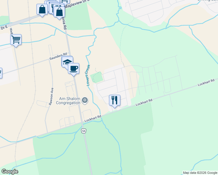 map of restaurants, bars, coffee shops, grocery stores, and more near Claire Drive in Barrie