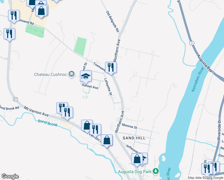 map of restaurants, bars, coffee shops, grocery stores, and more near 31 Lafayette Street in Augusta