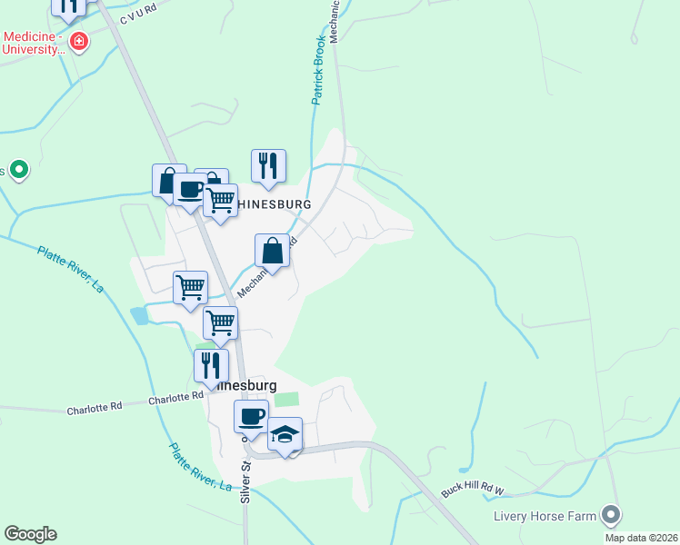 map of restaurants, bars, coffee shops, grocery stores, and more near 108 Thorn Bush Road in Hinesburg