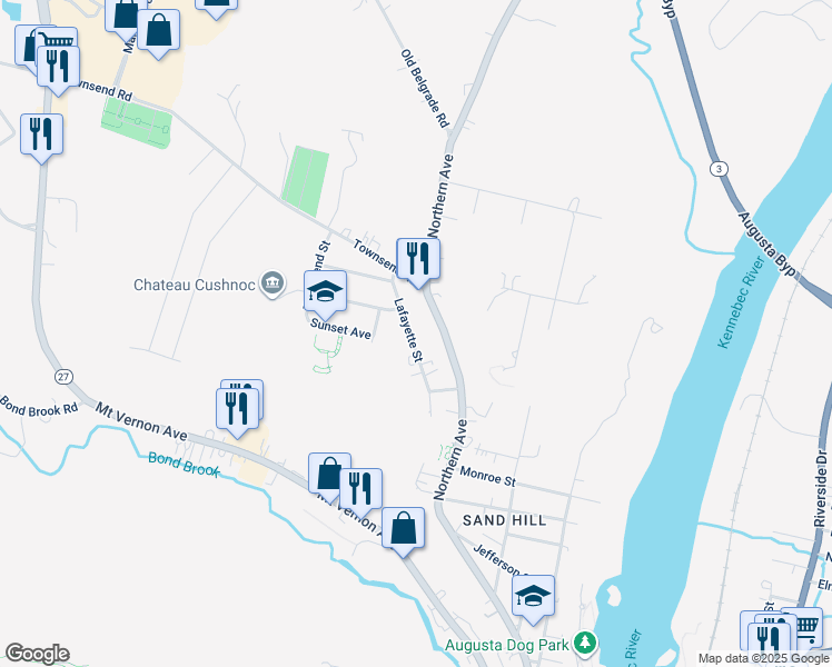 map of restaurants, bars, coffee shops, grocery stores, and more near 31 Lafayette Street in Augusta